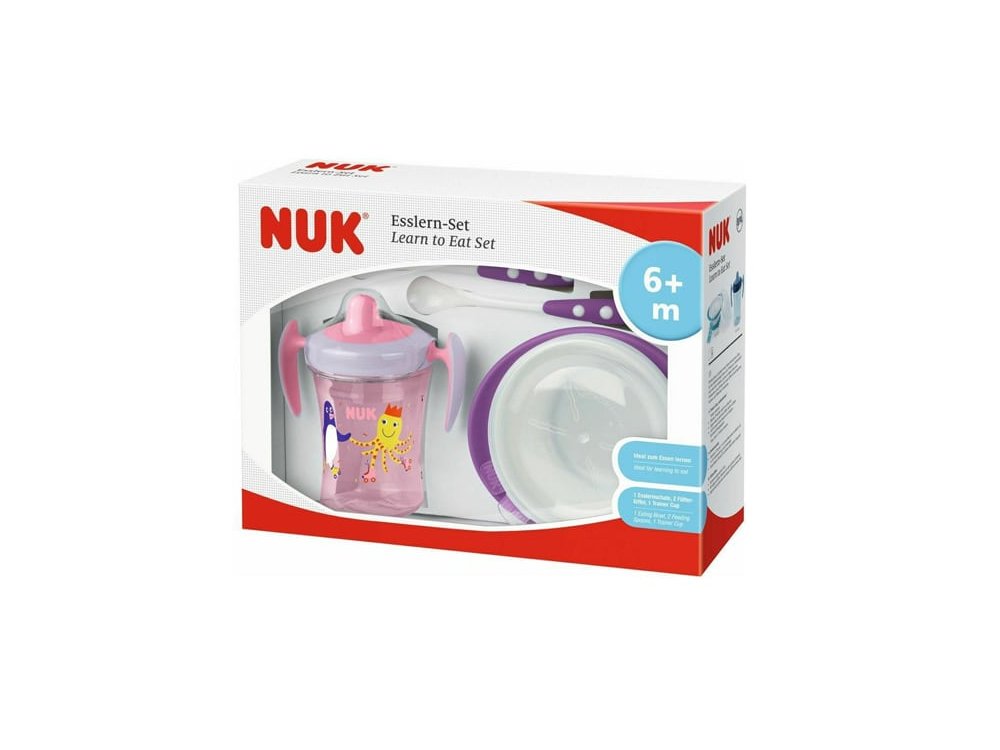Nuk Εκπαιδευτικό Σετ Φαγητού 6m+ με Εκπαιδευτικό Κυπελλάκι, 1τεμ, Μπολ Φαγητού, 1τεμ & Κουτάλια Σιλικόνης, 2τεμ, 1σετ