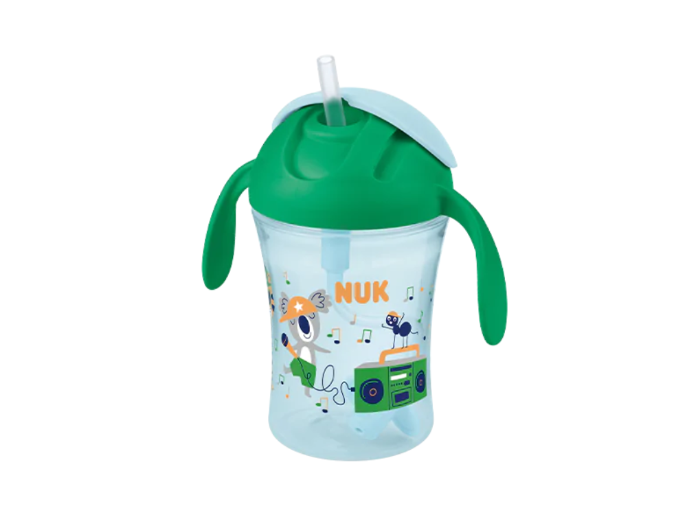 NUK Motion Cup, Παιδικό Ποτηράκι με Λαβές και Καλαμάκι σε Κίτρινο ή Πράσινο Χρώμα για 8m+, 230ml