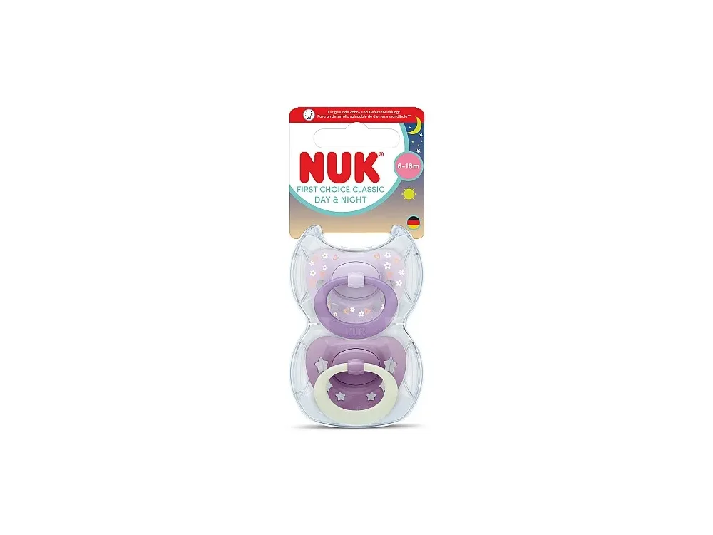 Nuk First Choice Classic Πιπίλες Day & Night Σιλικόνης Μωβ με θήκη, 2 τμχ