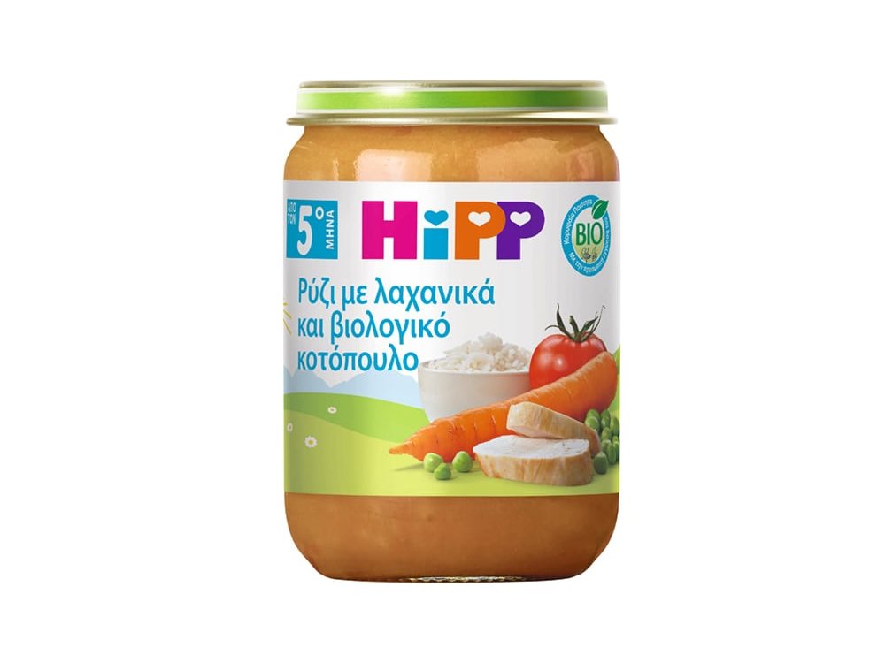 Hipp Βρεφικό Γεύμα με Ρύζι, Λαχανικά & Βιολογικό Κοτόπουλο 5m+, 190g