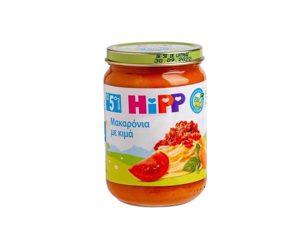 HiPP Bρεφικό γεύμα Mακαρόνια με Kιμά και Φρέσκια Ντομάτα απο τον 5ο μήνα - βαζακι 190gr