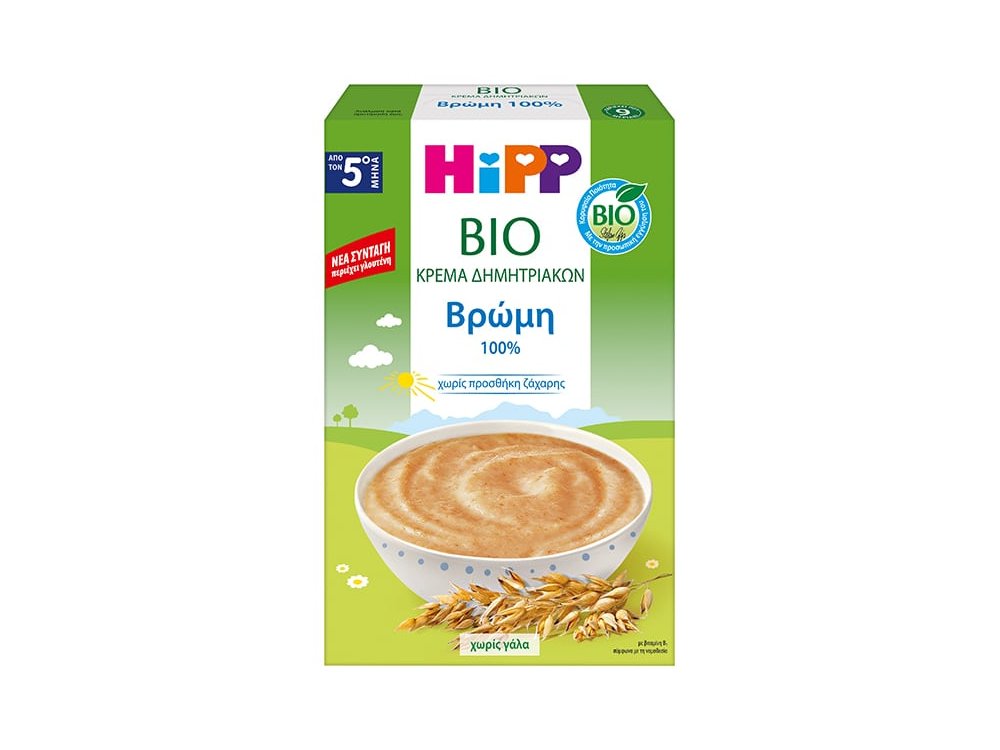 Hipp Bio, Κρέμα Βρώμη με Γλουτένη χωρίς Γάλα για 5m+, 200gr