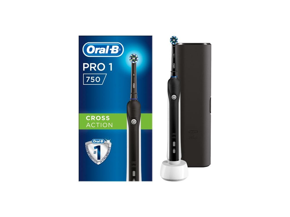 Oral-B Pro 750 CrossAction Black Edition Ηλεκτρική Οδοντόβουρτσα & Δώρο Θήκη Ταξιδιού, 1τμχ