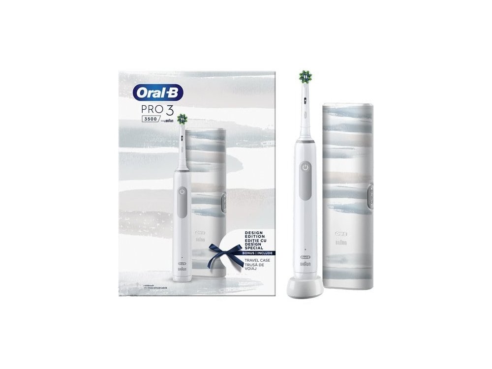 Oral-B Pro 3 3500 Design Edition Ηλεκτρική Οδοντόβουρτσα Λευκή με Θήκη Ταξιδίου, 1τμχ