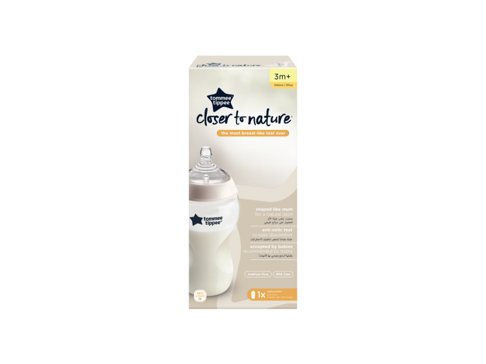 Tommee Tippee Μπιμπερό Closer to nature Mέτριας ροής, 3m+, 340ml