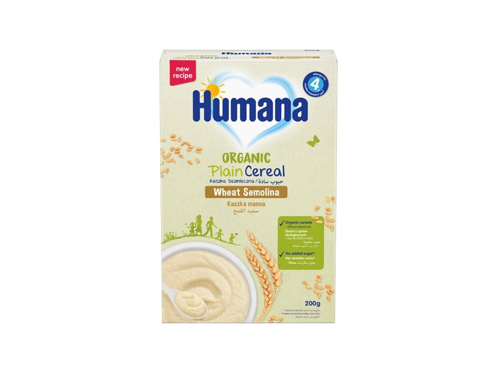Humana Organic Plain Cereal, Βιολογική Κρέμα με Σιμιγδάλι 4m+, 200gr