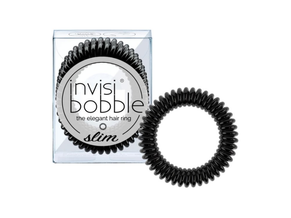 Invisibobble Slim True Black, Λαστιχάκια Μαλλιών για όλες τις ηλικίες, για κάθε στυλ & τύπο μαλλιών, 3τμχ