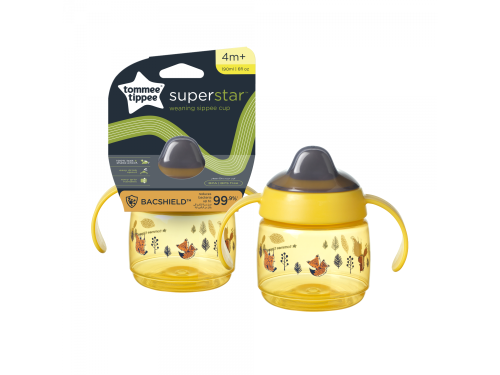 Tommee Tippee SuperStar Weaning Sippee Cup Εκπαιδευτικό Πλαστικό Κύπελλο-Παγούρι 4m+, 190ml