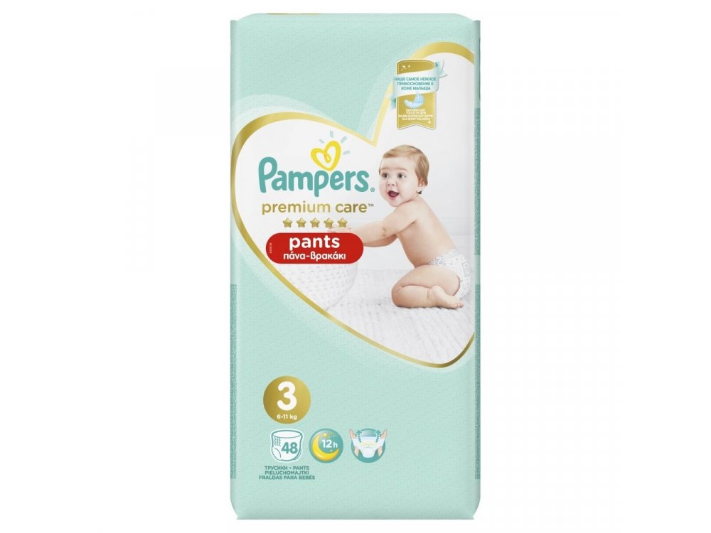 Pampers Premium Care Pants No.3 (6-11kg) Πάνες Βρακάκι, 48τμχ