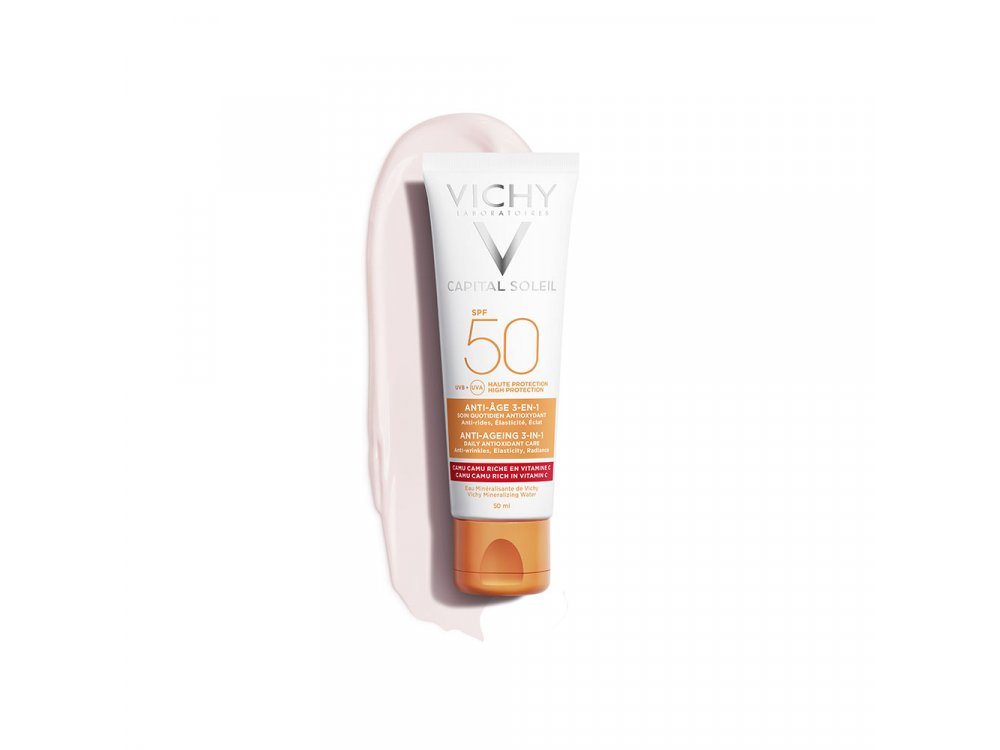 Vichy Capital Soleil Anti-Ageing 3 in 1 SPF50, Αντηλιακή Κρέμα Προσώπου με Αντιγηραντική Δράση, 50ml