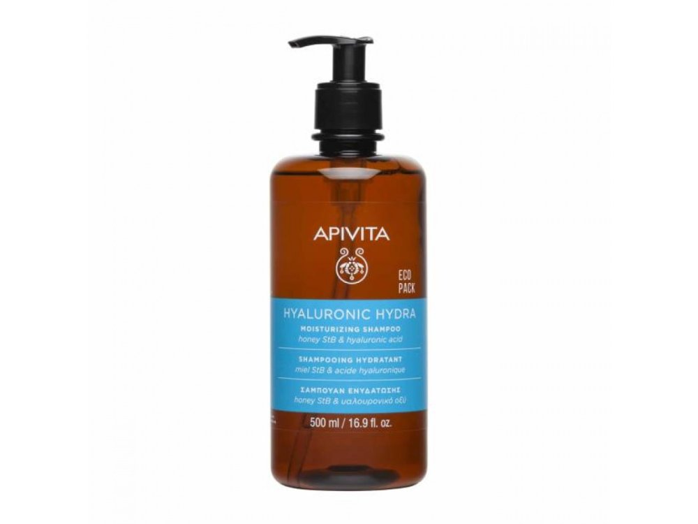 Apivita Hyaluronic Hydra Moisturizing Shampoo Eco Pack, Σαμπουάν Ενυδάτωσης με Honey StB & Υαλουρονικό Οξύ, 500ml