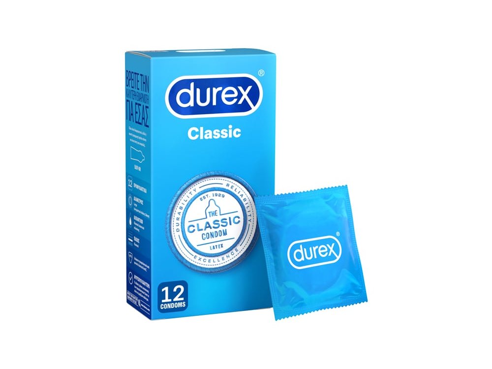 Durex Classic, Προφυλακτικά Ευκολοφόρετα με Ήπια Λίπανση, 12τμχ