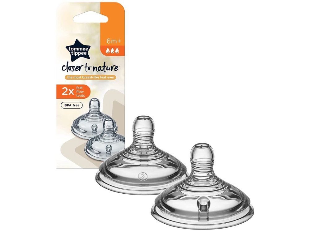 Tommee Tippee Closer To Nature 2x Fast Flow Teats Θηλές Σιλικόνης Closer to Nature - Μεγάλης Ροής 6m+, 2τμχ