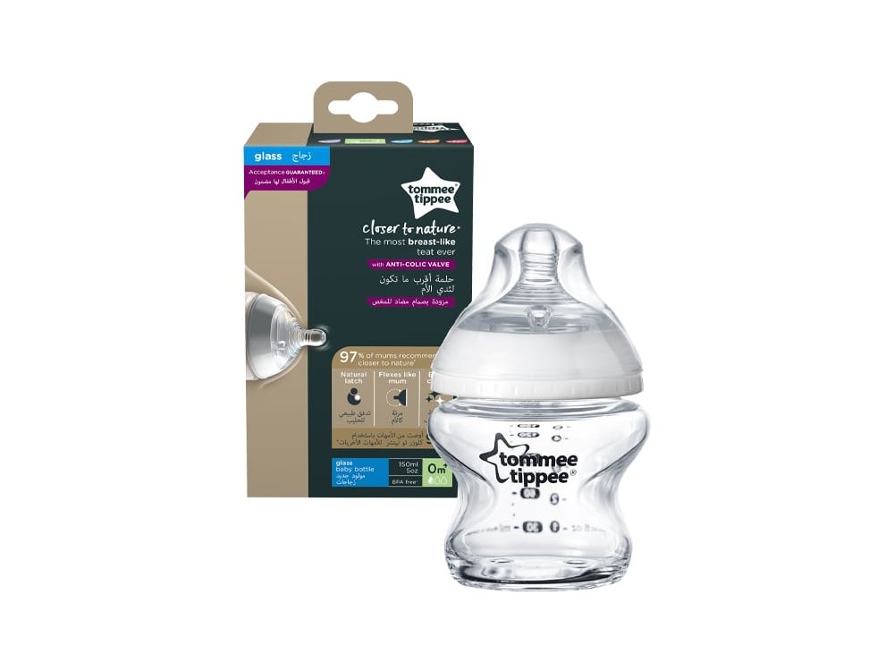Tommee Tippee Closer To Nature Glass Btl Ne Ar Scan Γυάλινο Μπιμπερό Closer to Nature Μικρής Ροής 0m+ , 150ml