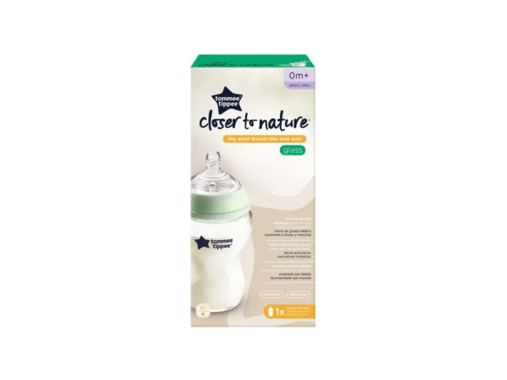 Tommee Tippee Γυάλινο Μπιμπερό Closer to Nature Μικρής Ροής 0+ Μηνών, 250ml