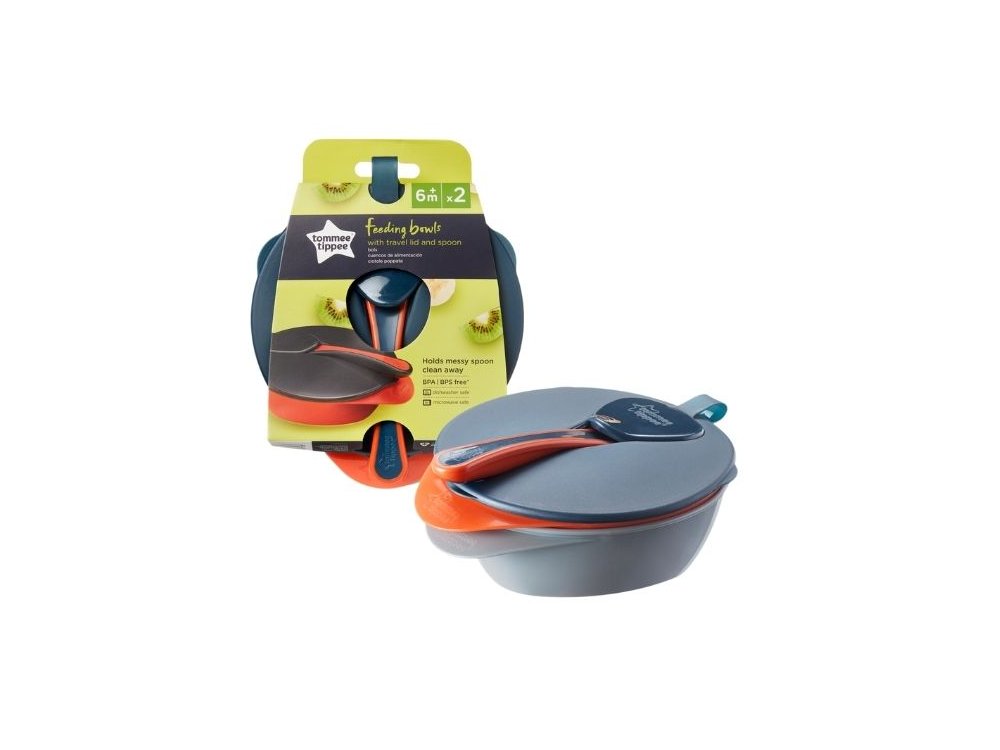 Tommee Tippee Σετ Μπoλ Φαγητού-Προστατευτικό Κάλυμμα & Κουτάλι Μεγάλο, 7m+