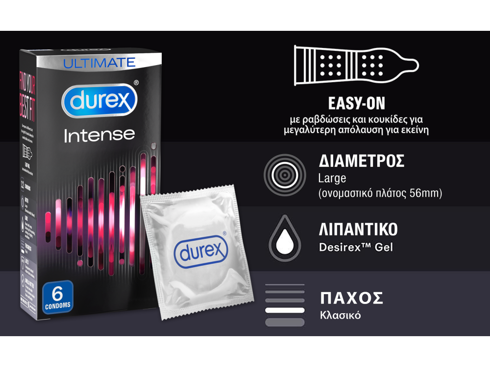 Durex Intense Ultimate Condoms, Προφυλακτικά με Διεγερτική Υφή, 6τμχ
