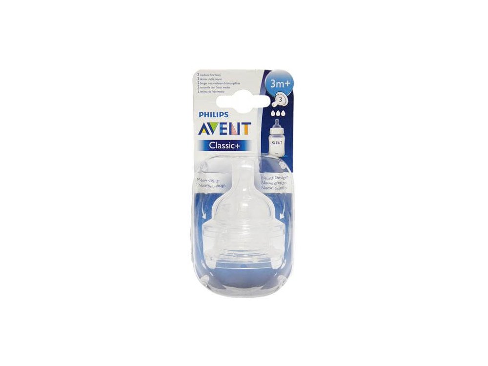 Philips Avent, Θήλες σιλικόνης Αργής ροής με 3 οπές 3m+, Χωρίς BPA, 2τμχ