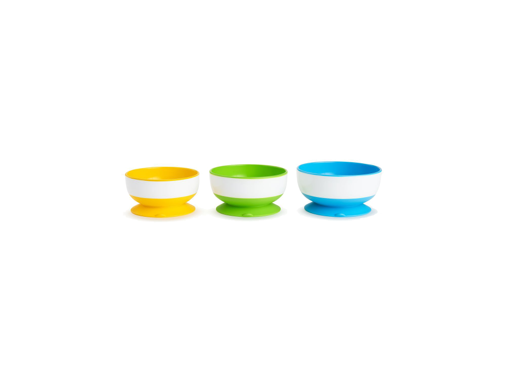 Munchkin Stay Put Bowl, Πολύχρωμα Μπωλ Φαγητού Με Βεντούζα Στήριξης 6m+, 3 Τμχ