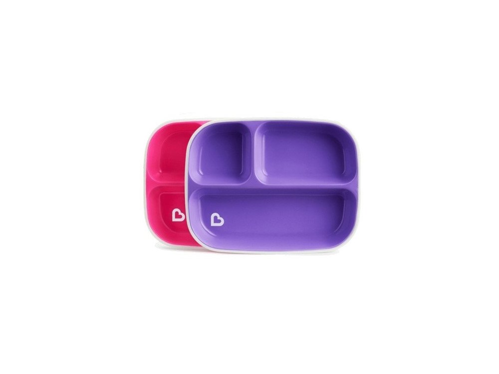 Munchkin Spash Devided Plates,Πιάτο Φαγητού Με Αντιολισθητική Βάση 6m+ Ρόζ/Μώβ, 2τμχ