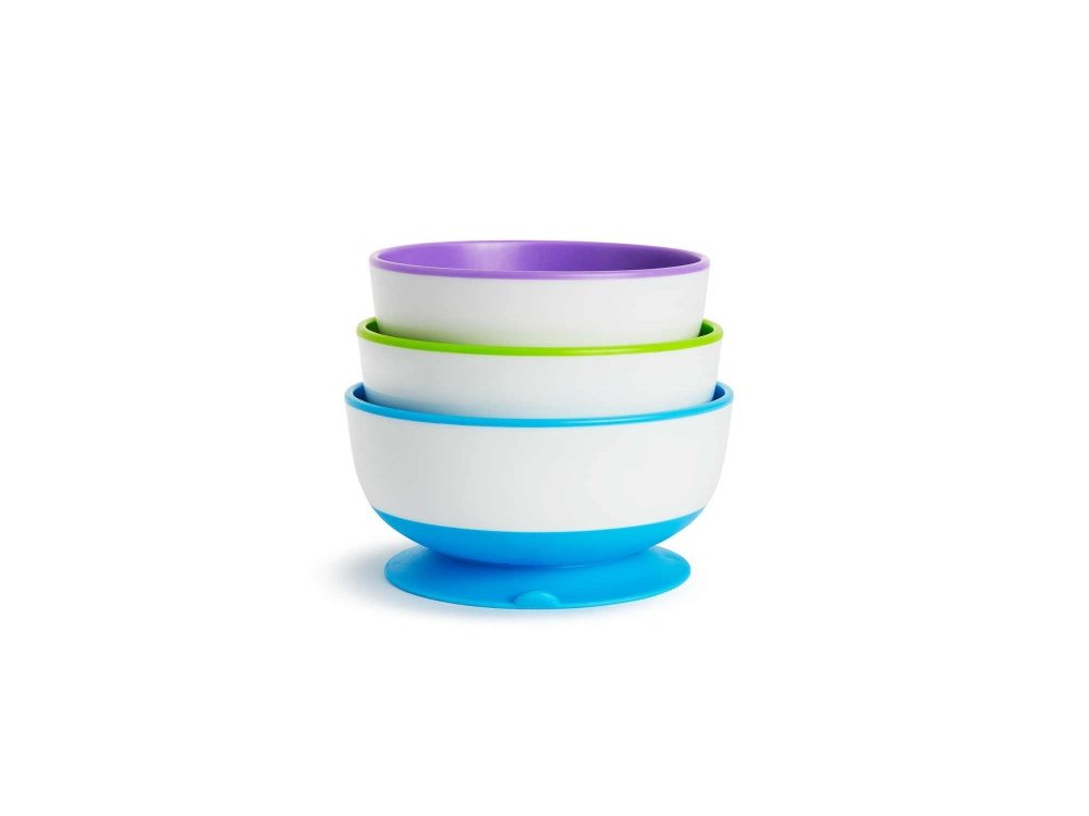 Munchkin Stay Put Bowl, Πολύχρωμα Μπωλ Φαγητού Με Βεντούζα Στήριξης 6m+, 3 Τμχ