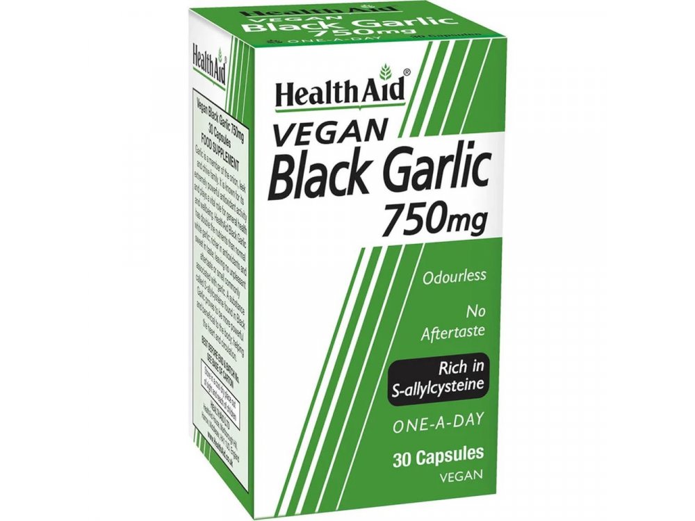 Health Aid Black Garlic 750mg, Συμπλήρωμα Διατροφής Εκχυλίσματος Μαύρου Σκόρδου για την Καλή Υγεία του Καρδιαγγειακού Συστήματος, 30caps