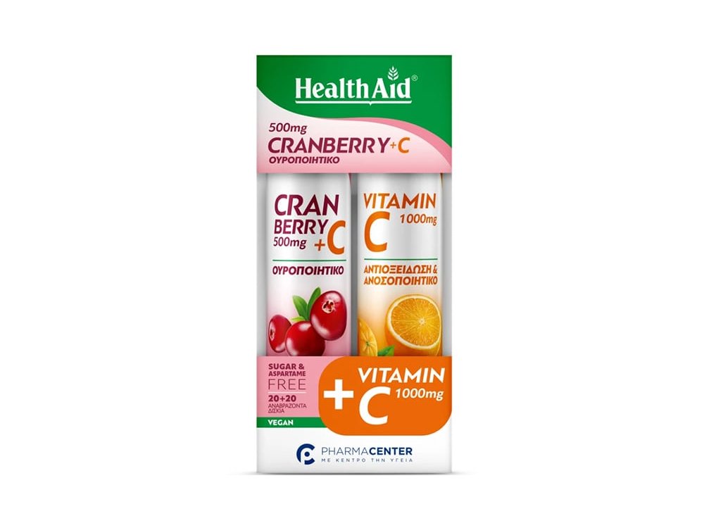 Health Aid Promo Pack Cranberry 500mg + Vitamin C, 20tabs & Vitamin C 1000mg, 20tabs