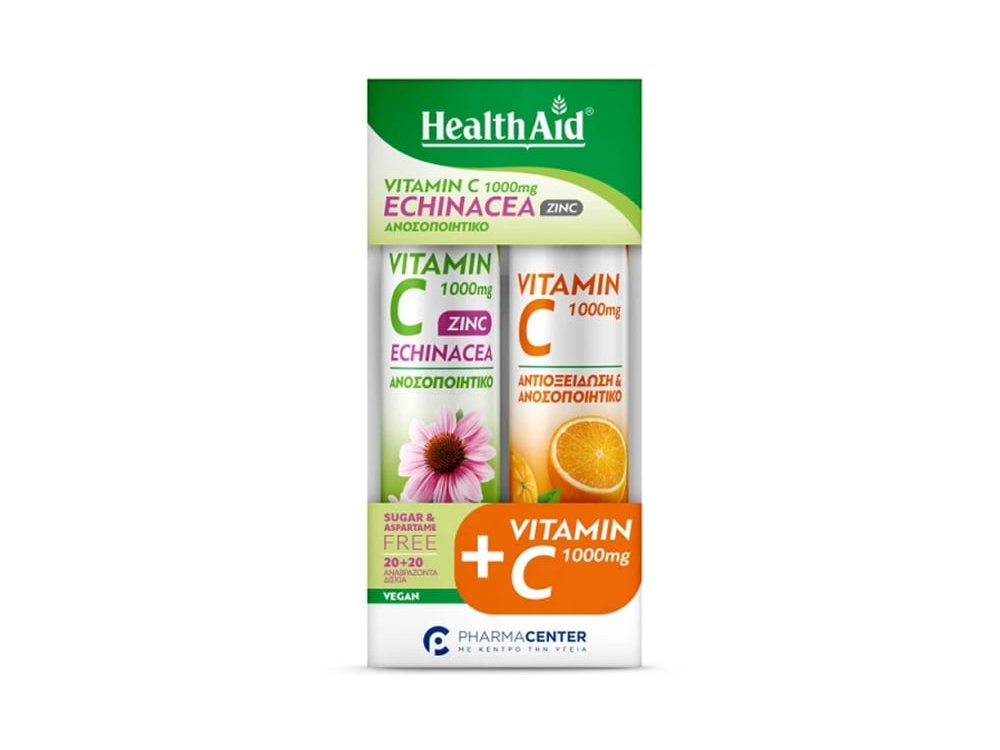 Health Aid Promo Pack Vitamin C 1000mg Echinacea Zinc, 20tabs & Vitamin C 1000mg, 20tabs