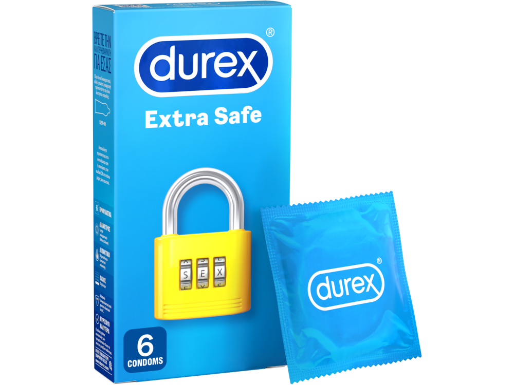 Durex Extra Safe, Προφυλακτικά με Ελαφρώς Παχύτερα Τοιχώματα για Απόλυτη Ασφάλεια, 6τμχ