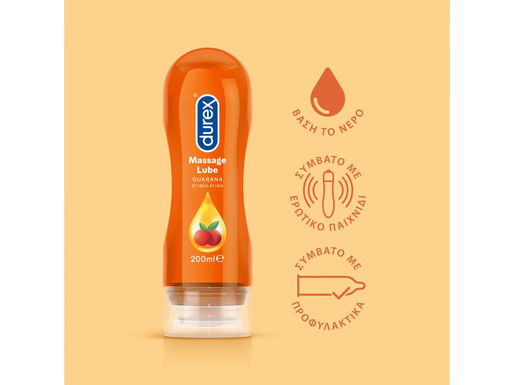 Durex Play Massage 2 σε 1 Guarana Διεγερτικό Gel για Μασάζ ή Χρήση ως Λιπαντικό με Guarana, 200ml