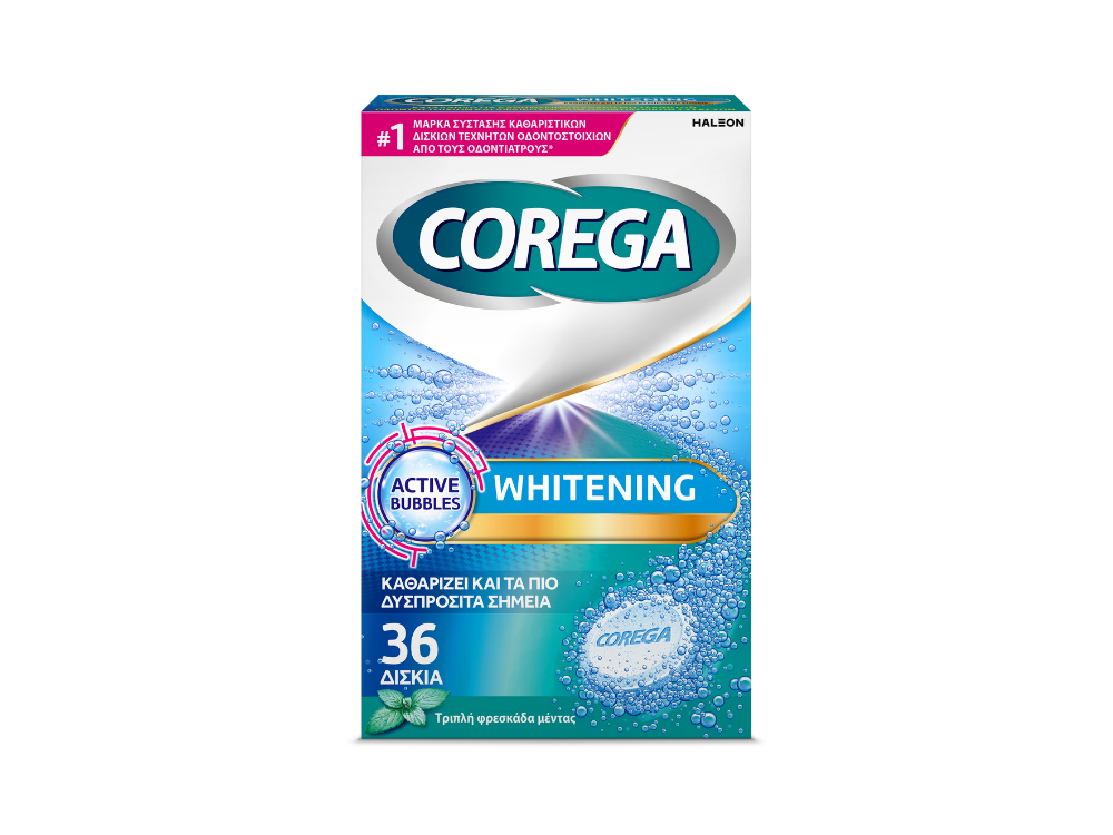Corega Whitening, Καθαριστικά Δισκία για Τεχνητή Οδοντοστοιχία, 36 Δισκία