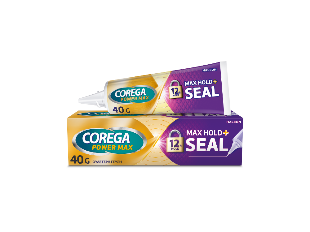 Corega Max Hold+Seal Στερεωτική Κρέμα Τεχνητής Οδοντοστοιχίας για Προστασία από την Εισχώρηση Τροφών, 40gr