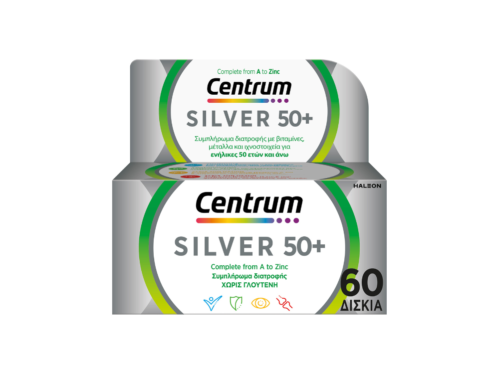 Centrum Silver 50+ Πολυβιταμίνη Για Ενήλικες 50 Ετών Και Άνω Χωρίς Γλουτένη, 60tabs