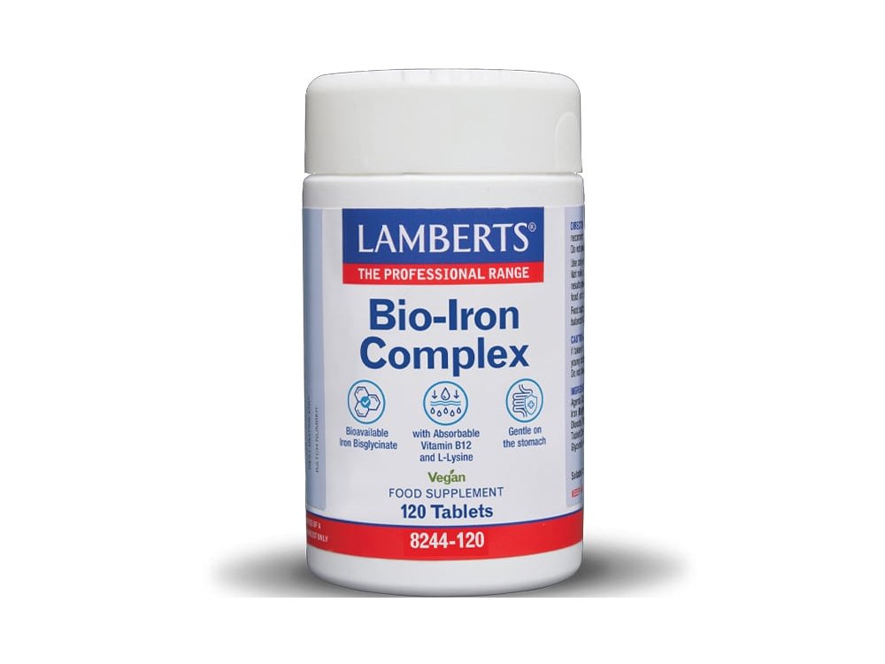 Lamberts Bio-Iron Complex, Σύμπλεγμα Δισγλικινικού Σιδήρου, Λυσίνης και Βιταμίνης Β12, 120 tabs