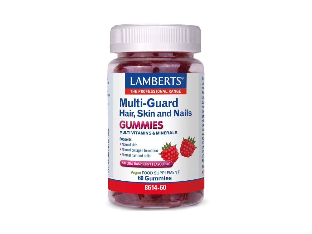 Lamberts Multi Guard Hair-Skin & Nails, Συμπλήρωμα διατροφής για Μαλλιά-Δέρμα & Νύχια με Φυσική Γεύση Σμέουρο, 60gummies