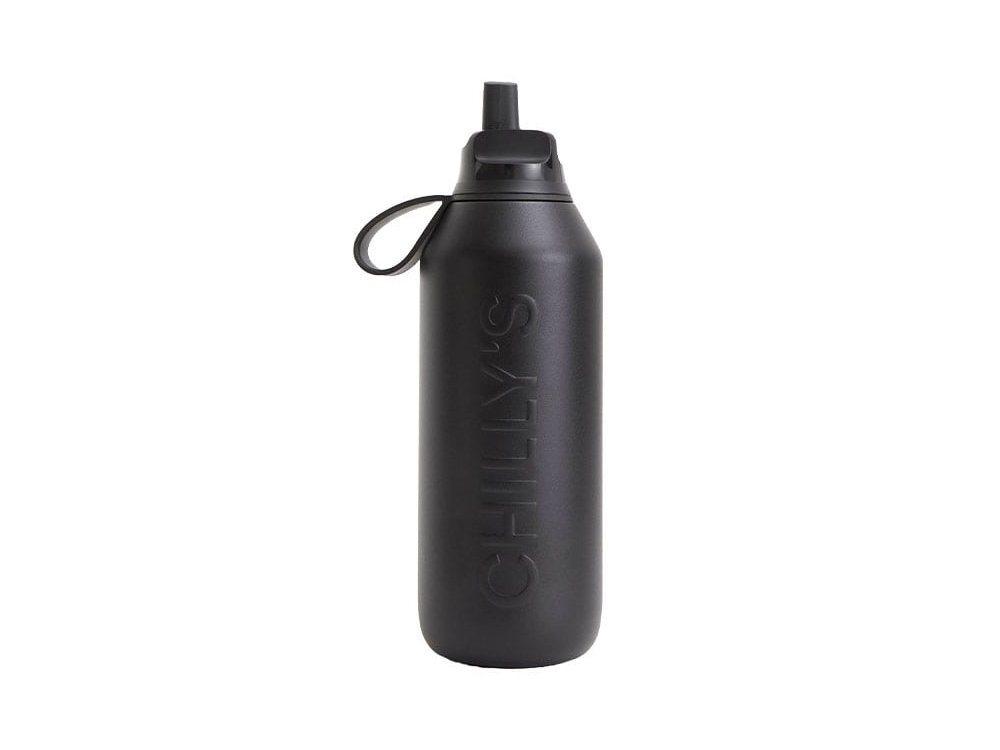 Chilly's Series 3 Flip Bottle, Μπουκάλι με Πτυσσόμενο Ανοξείδωτο Καλαμάκι, Onyx Black, 500ML