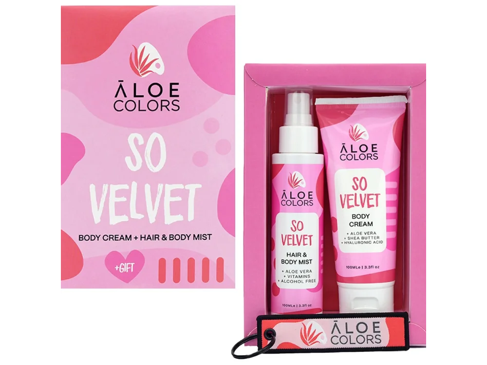 Aloe+Colors So Velvet Gift Set Body Cream-Γαλάκτωμα Σώματος, 100ml & Hair & Body Mist-Ενυδατικό Σπρέι Σώματος & Μαλλιών, 100ml & Δώρο Πολύχρωμο Μπρελόκ