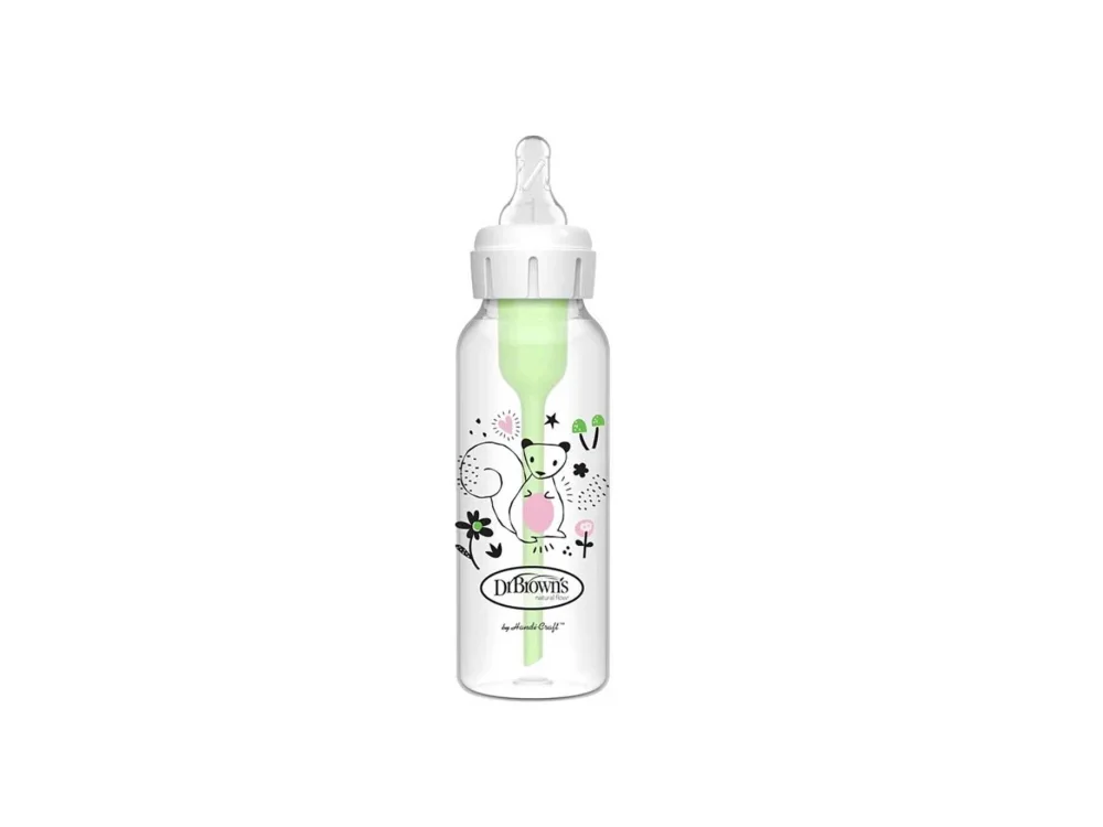 Dr. Brown's Natural Flow Options+ Anti-Colic Πλαστικό Μπιμπερό Σκιουράκι με Στενό Λαιμό 0m+, 250ml