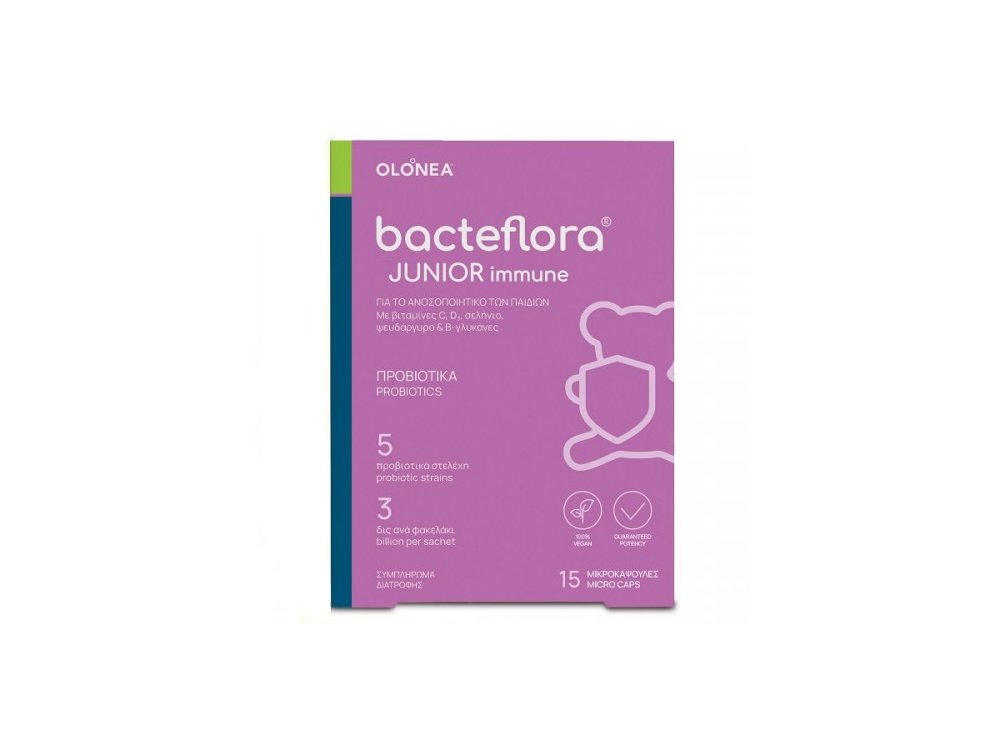 Olonea Bacteflora Junior Immune Συμπλήρωμα Διατροφής για Ενίσχυση του Ανοσοποιητικού, 15 micro caps