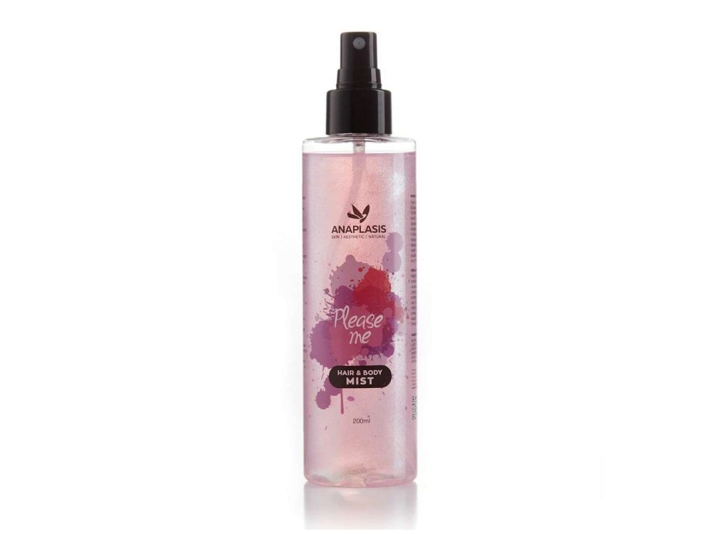 Anaplasis Hair & Body Mist Please Me, Με Ροζ Shimmer για Λάμψη της Επιδερμίδας -Με άνθη πορτοκαλιάς, Βανίλια, Βερίκοκο και Σανταλόξυλο, 200ml