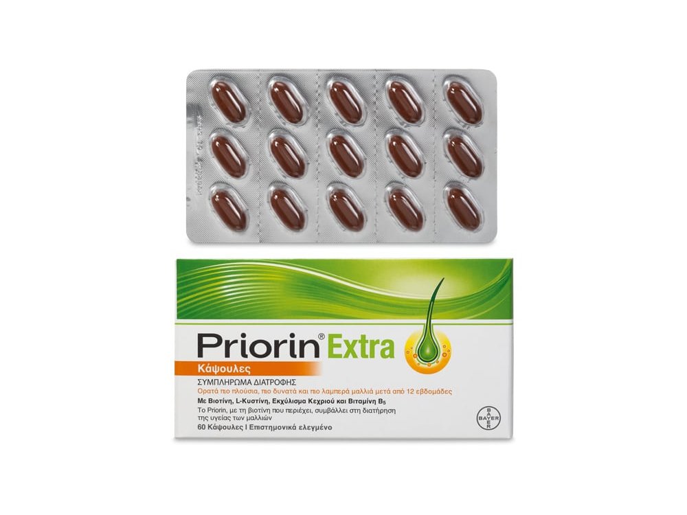 Priorin Extra, για ορατά πιο Πλούσια, Δυνατά & Λαμπερά μαλλιά μετά από 12 εβδομάδες, 60caps