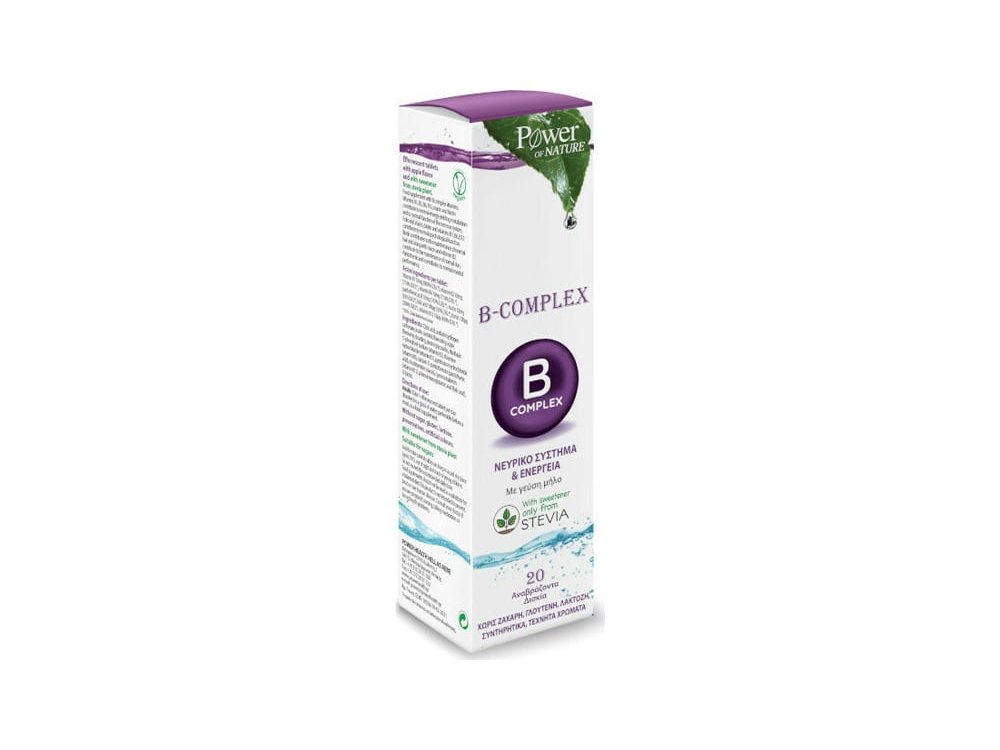 Power Health B Complex & Stevia Συμπλήρωμα Διατροφής Συμπλέγματος Βιταμινών B με Στέβια, 20 Αναβράζοντα Δισκία