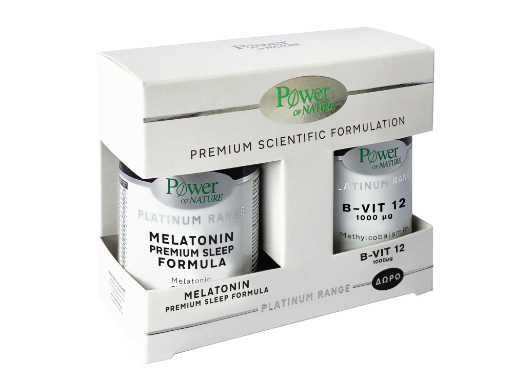 Power of Nature Platinum Range Promo Melatonin Premium Sleep Formula, 30caps & Δώρο B-Vit 12 1000μg, 20tabs, 1σετ