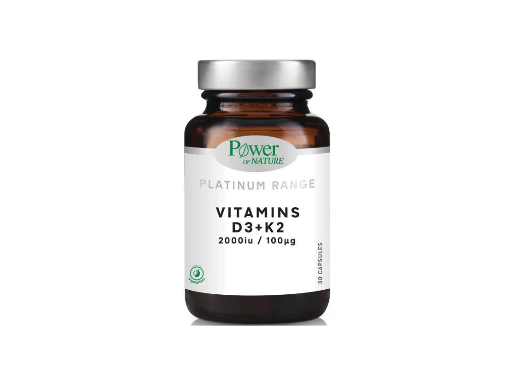 Power of Nature Platinum Range D3 2000iu & K2, Συμπλήρωμα διατροφής με βιταμίνες D και K 100μg, 30caps