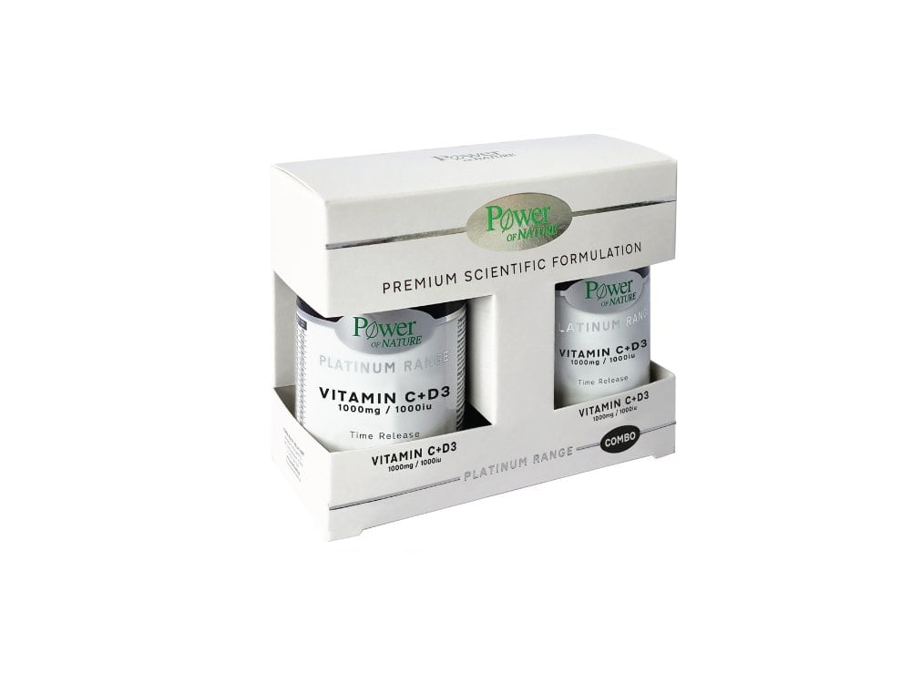 Power of Nature Combo Platinum Range Vitamin C 1000mg & D3 1000IU, 2x30caps