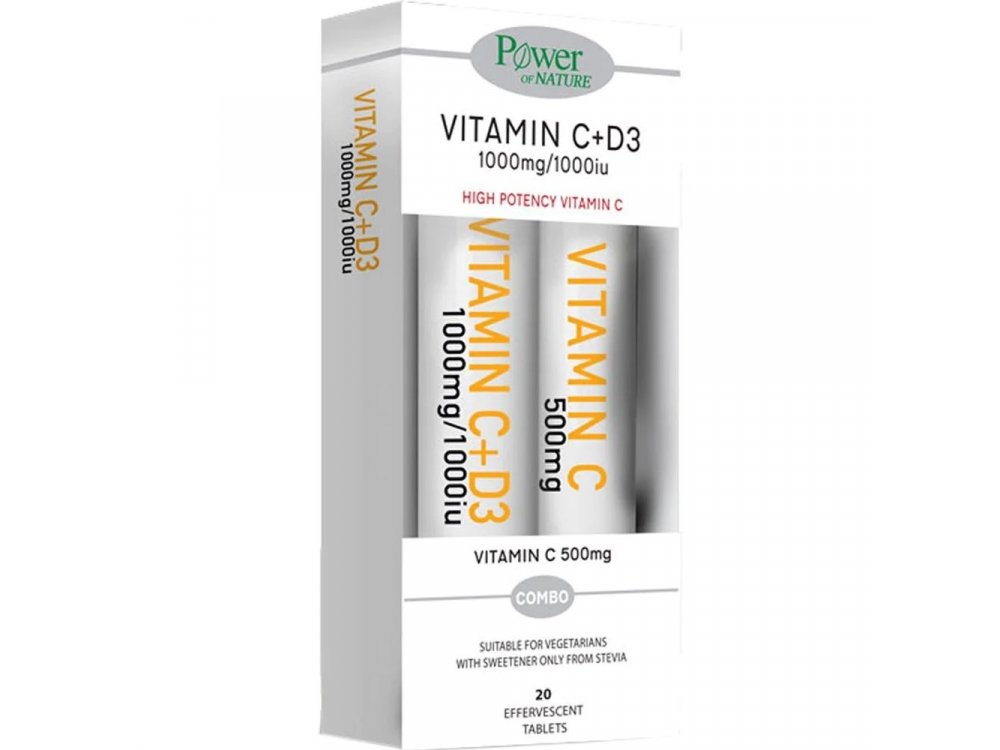Power of Nature Promo (1+1) Vitamin C 1000mg & Vitamin D3 1000iu, 24eff.tabs & Vitamin C 500mg, 20eff.tabs, 1set