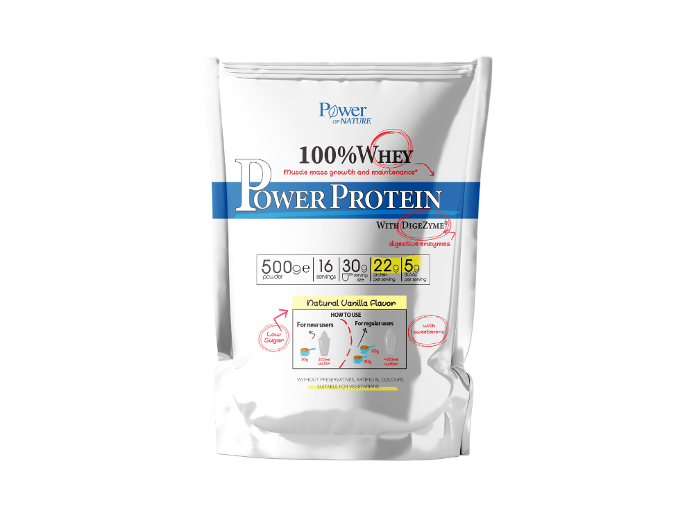Power of Nature 100% Whey Power Protein Vanilla, Πρωτεΐνη Ορού Γάλακτος με Γεύση Βανίλια, 500g