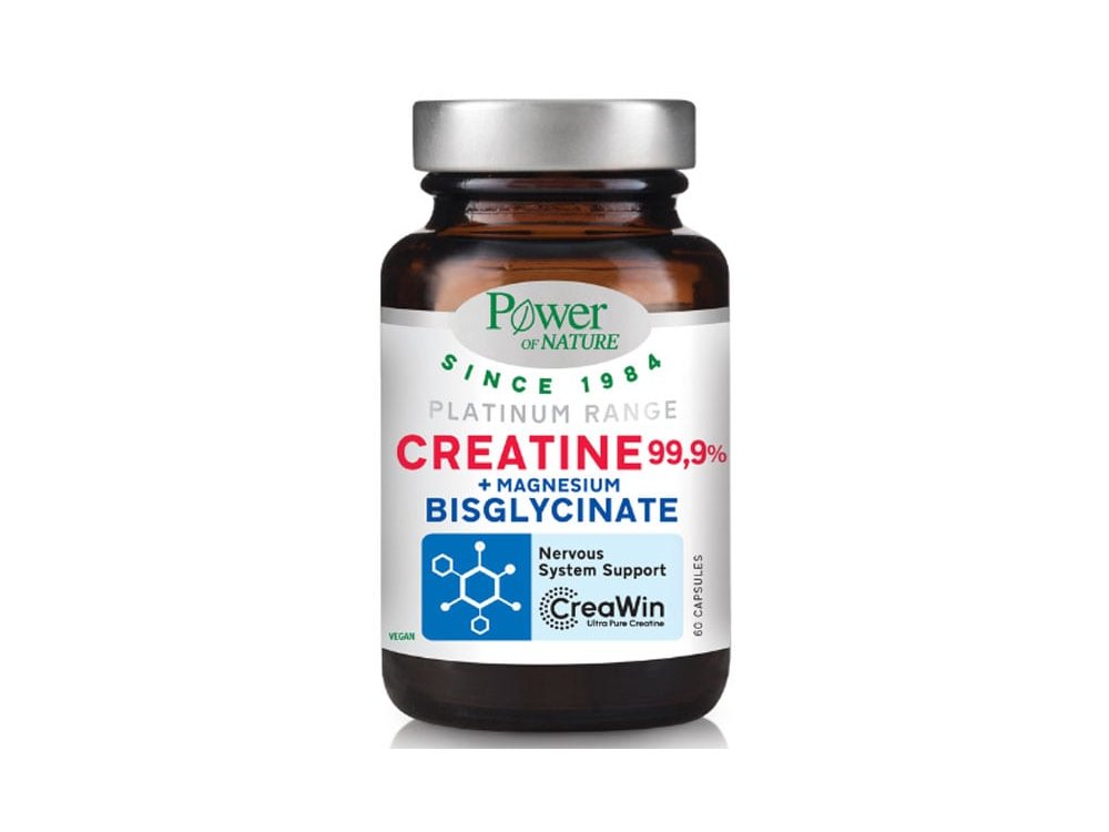 Power of Nature Platinum Range Creatine 99,9% & Magnesium Bisglycinate, Συμπλήρωμα Διατροφής Κρεάτινης Υψηλής Καθαρότητας & Δισγλυκινικού Μαγνησίου 60caps