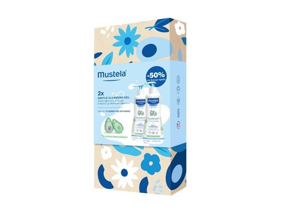 Mustela Gentle Cleansing Gel Promo Pack, Απαλό Αφροντούς για Σώμα & Μαλλιά με Βιολογικό Αβοκάντο, 2x500ml
