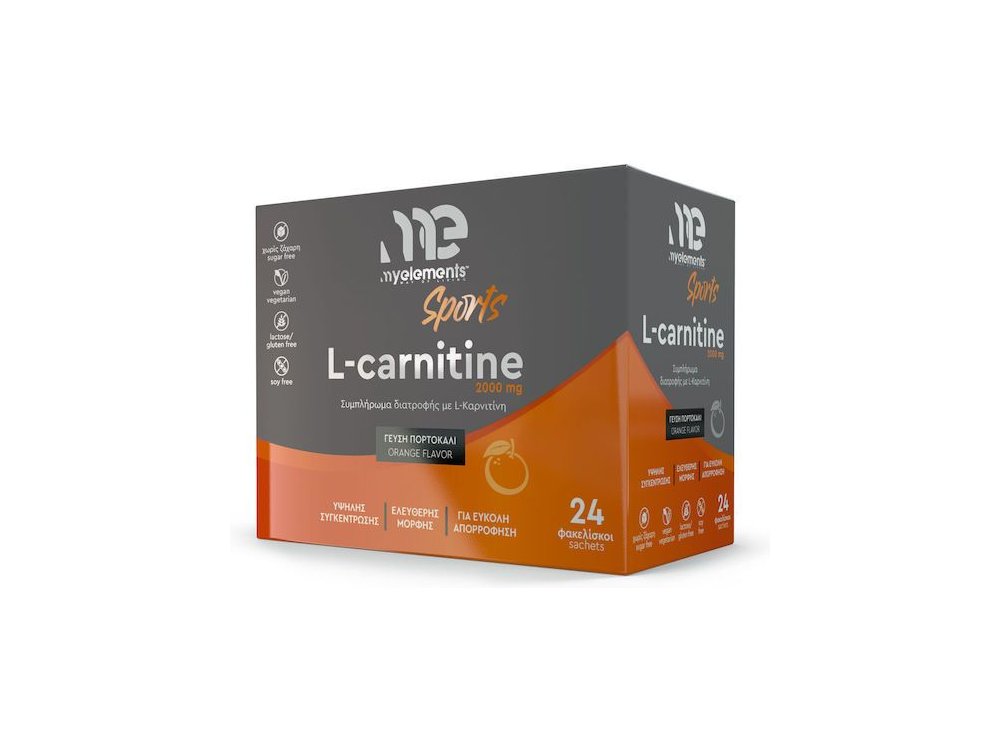 MY ELEMENTS L- Carnitine 2000mg, Συμπλήρωμα Διατροφής Καρνιτίνης με Γεύση Πορτοκάλι - 24φακελίσκοι